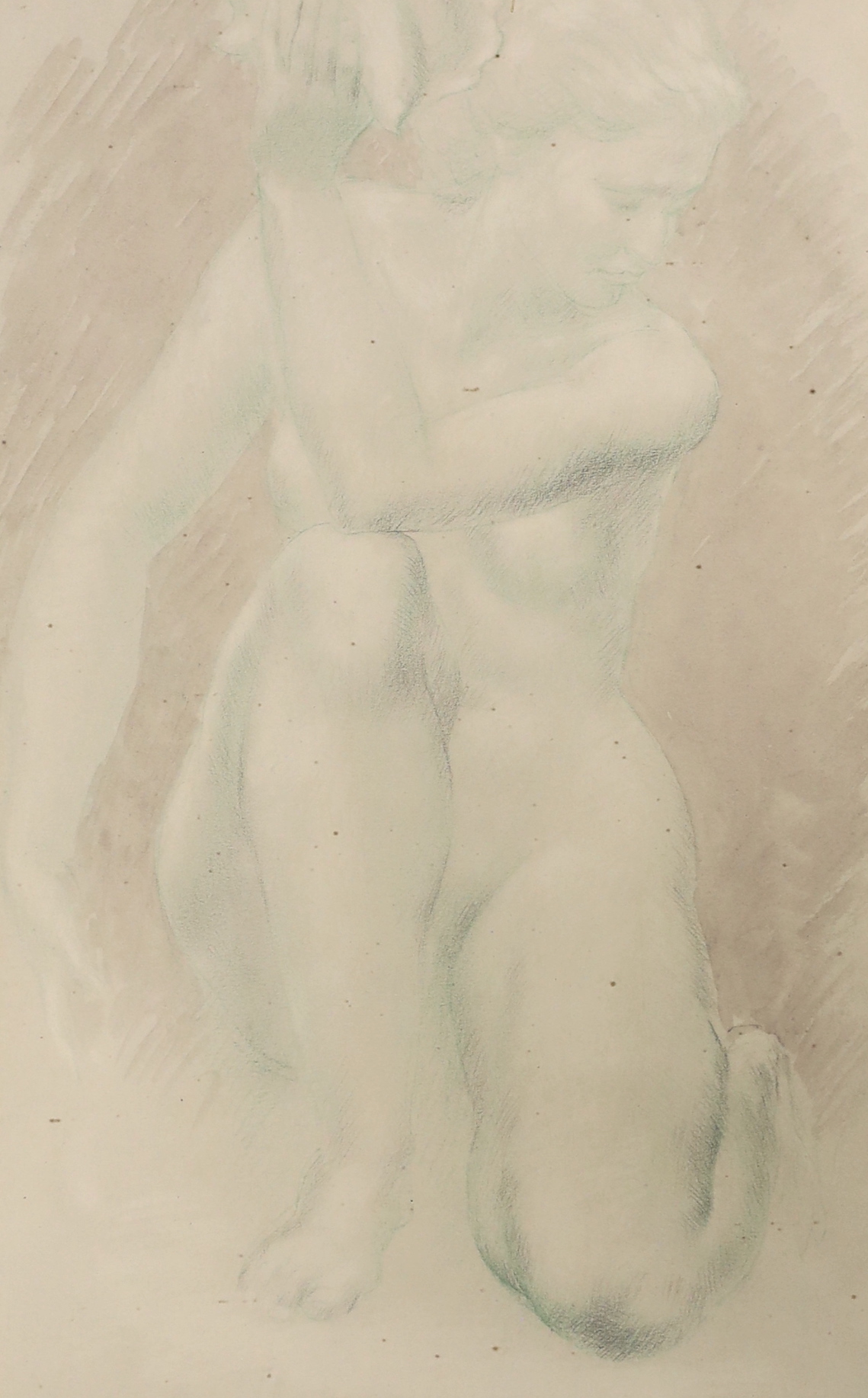 Gilbert Ledward (1888-1960), chalk and wash on paper, Kneeling female, nude study, signed and dated, 1951, 31 x 20cm